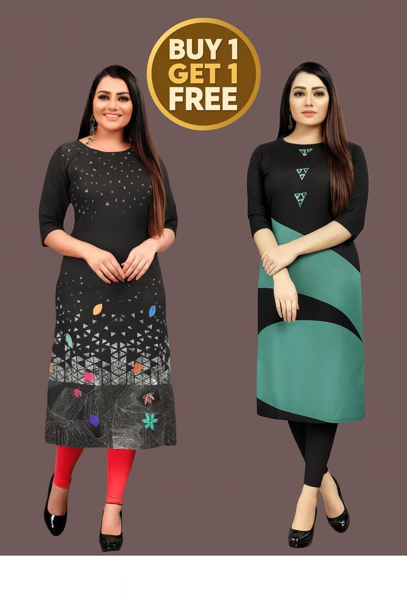 Buy 1 Get 1 Free Designer Printed Kurti for Women | Casual & Office Wear Kurti Combo