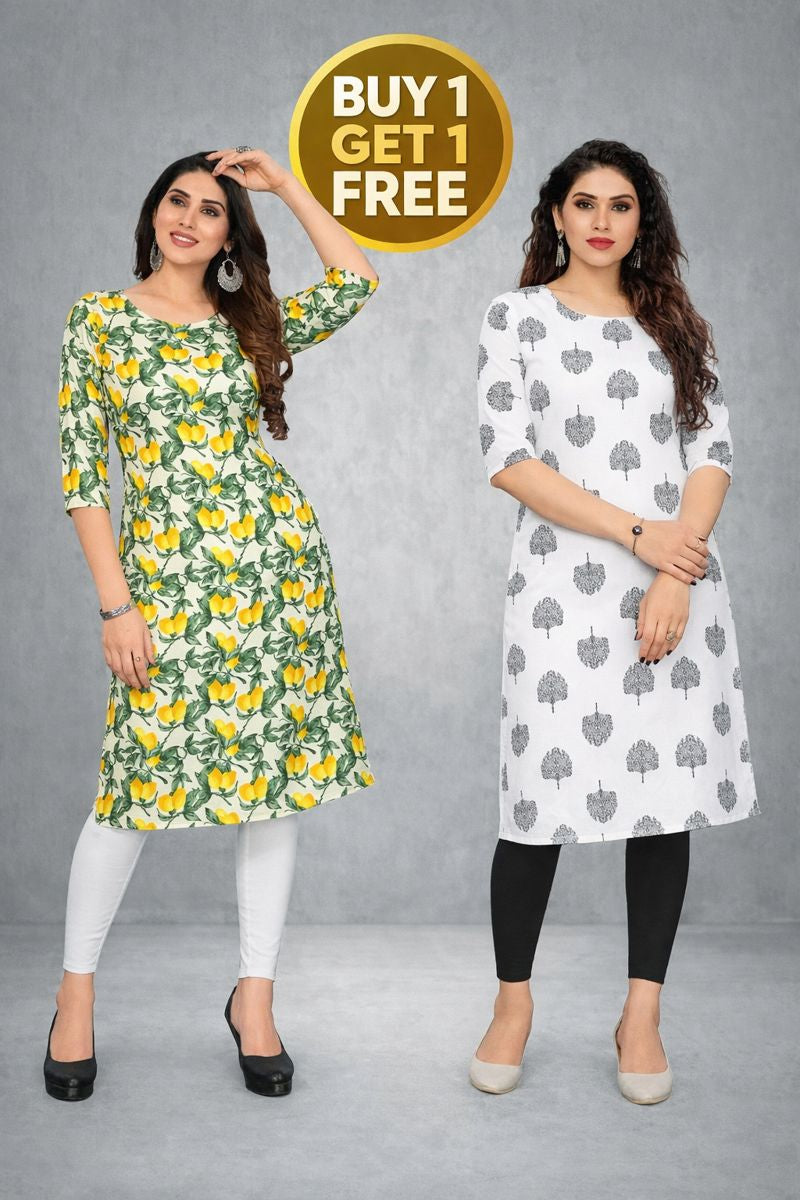 Buy 1 Get 1 Free  Printed Kurti for Women | Floral & Ethnic Daily Wear Kurti Combo