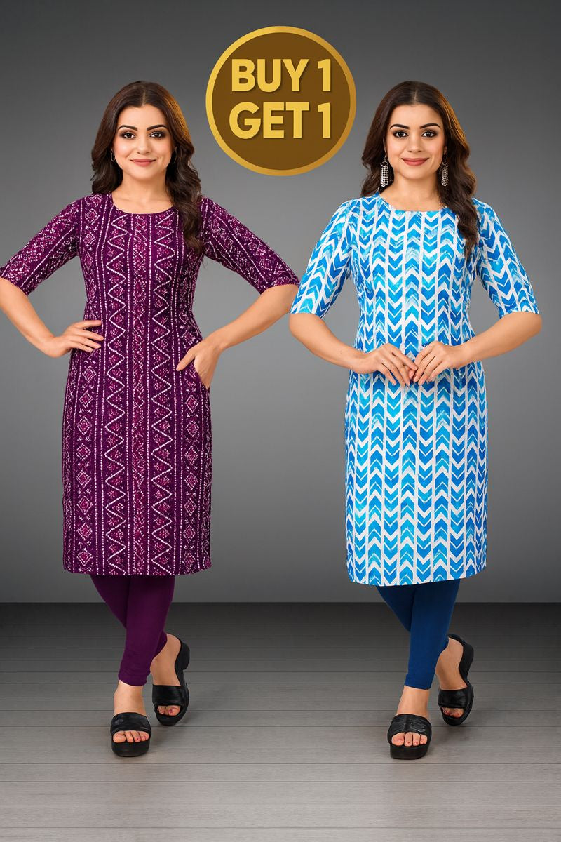 Buy 1 Get 1 Free  Printed Kurti for Women | Daily & Office Wear Kurti Combo