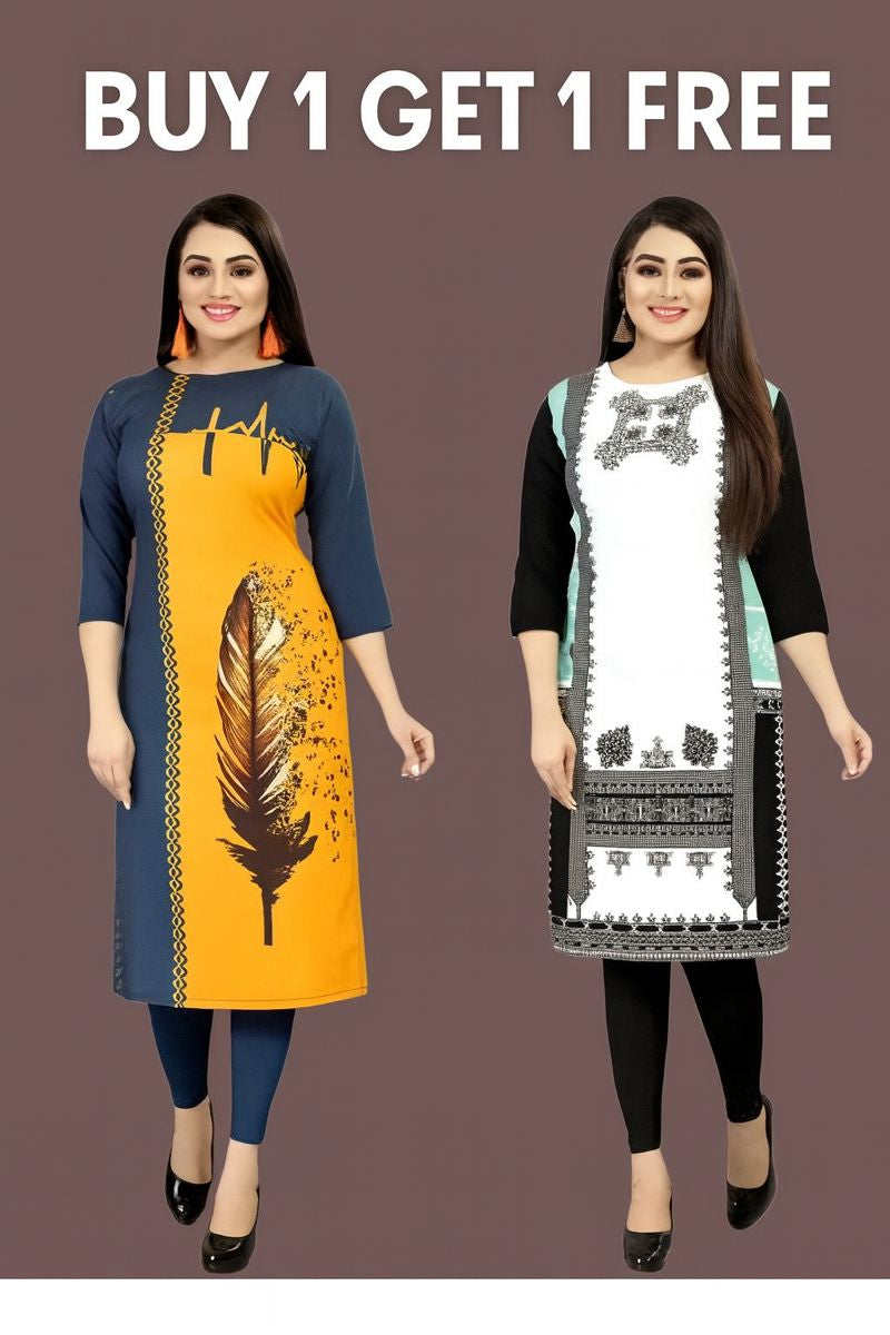 Buy 1 Get 1 Free Stylish Printed Kurti for Women | Casual Wear Kurti Combo