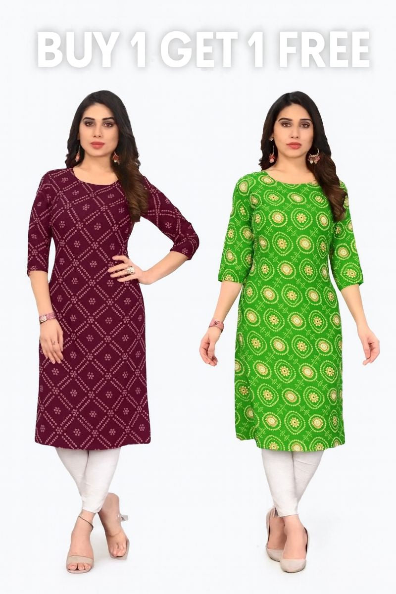 Buy 1 Get 1 Free Cotton Printed Kurti for Women | Daily Wear Kurti Combo