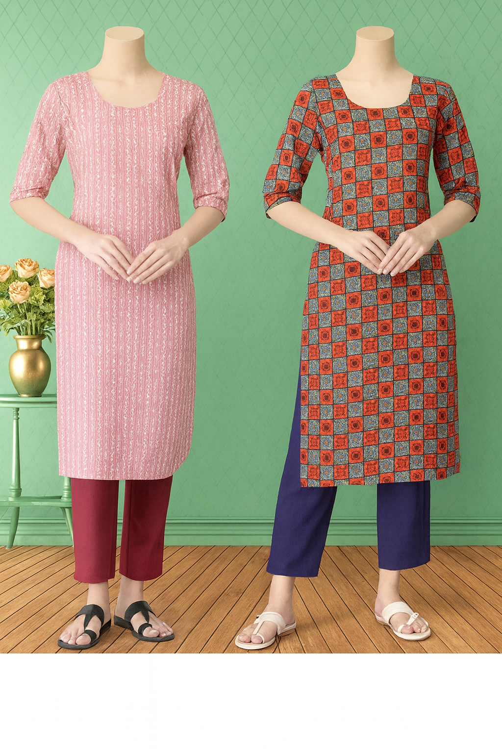 Women's Printed Kurti – Pack of 2 | Comfortable Daily Wear Straight Kurta | Soft & Stylish Cotton Blend