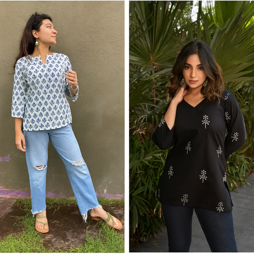 Women's Cotton Printed Kurti – Pack of 2 | Casual & Office Wear | Soft & Comfortable Daily Wear Tops