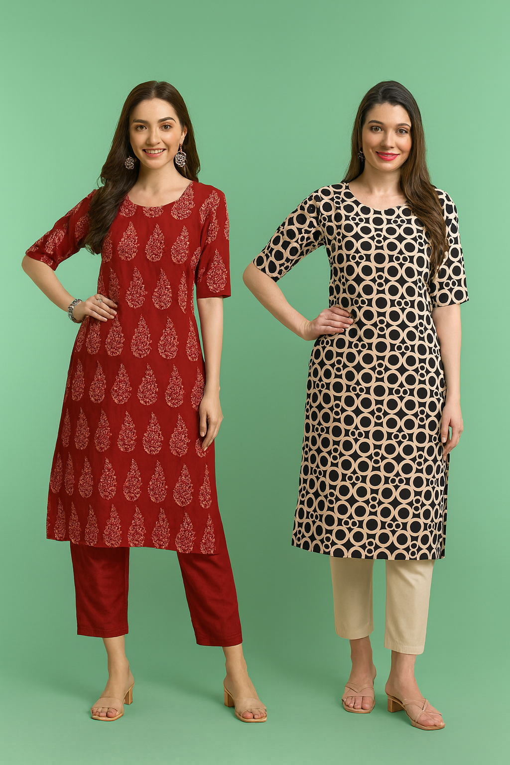 Women's Printed Kurti – Pack of 2 | Elegant Daily & Office Wear Cotton Kurtas | Stylish Straight Fit