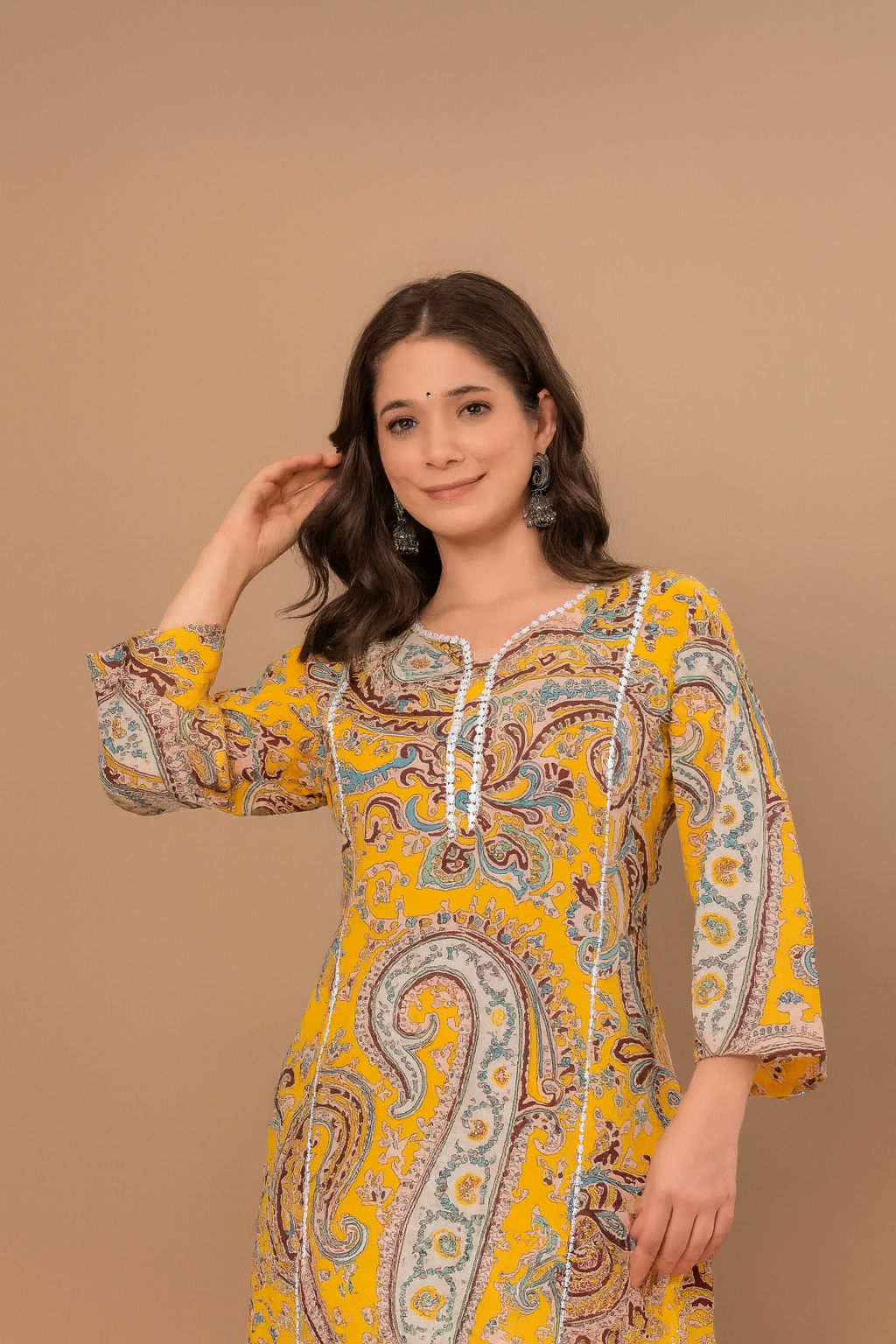 Women's Yellow Paisley Printed Kurti | Soft & Stylish Daily Wear Straight Kurta | Casual & Office Wear