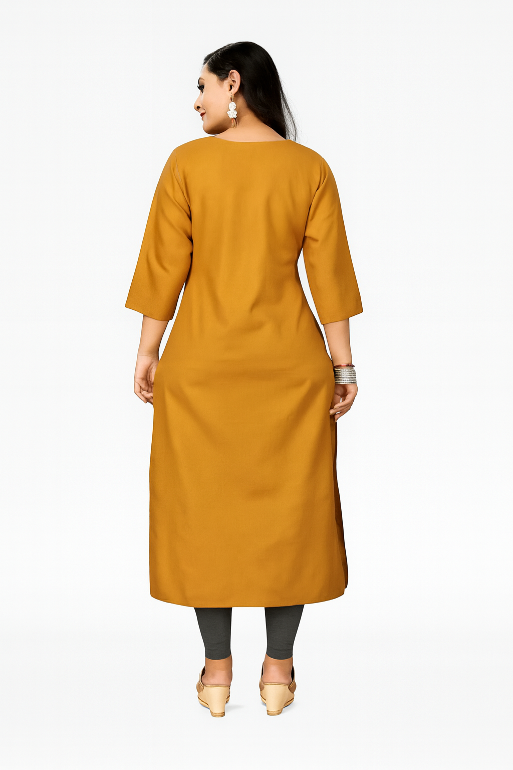 Mustard Yellow Embroidered Straight Kurti for Women – Elegant Daily & Office Wear