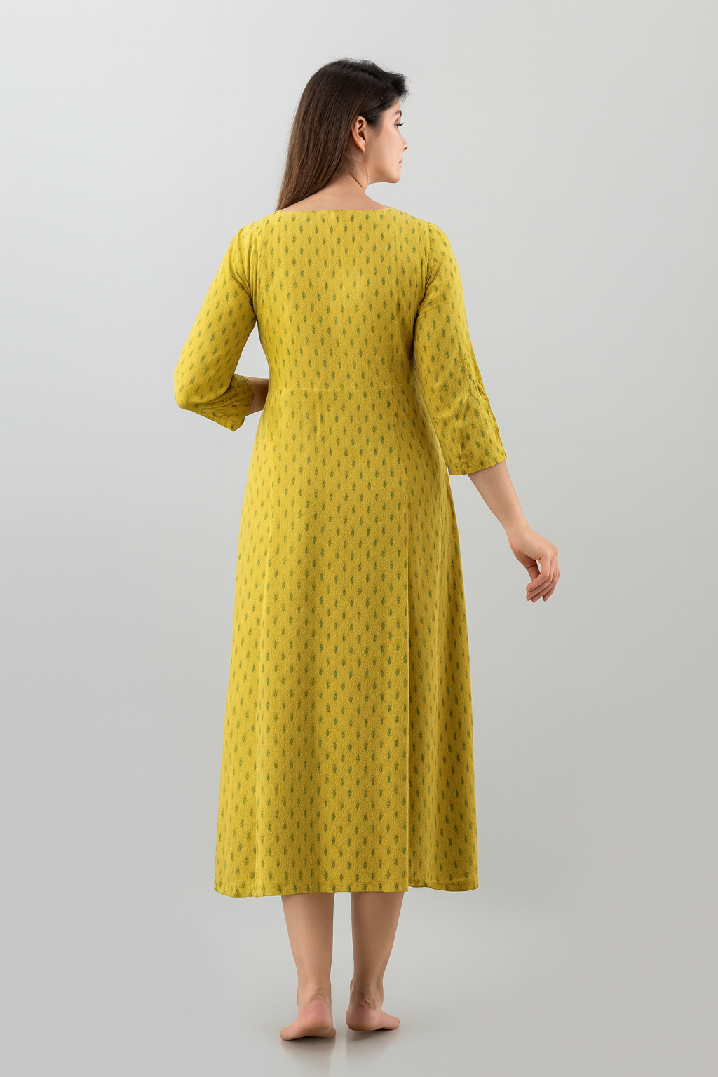 Mustard Yellow Printed Anarkali Kurti for Women with Embroidered Front Panel – Festive & Daily Wear