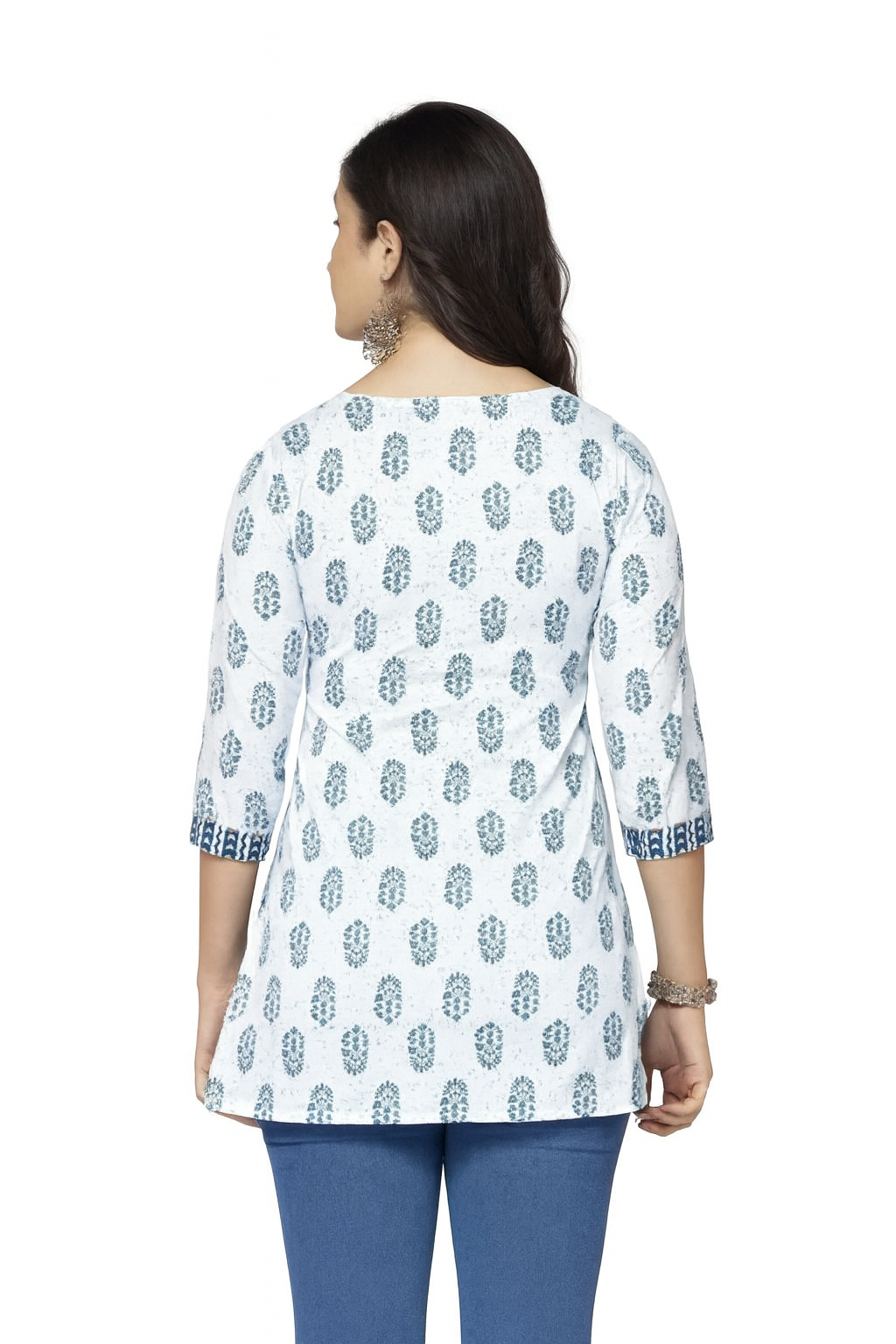 Women’s Blue & White Printed Cotton Kurti – Comfortable Daily Wear Top
