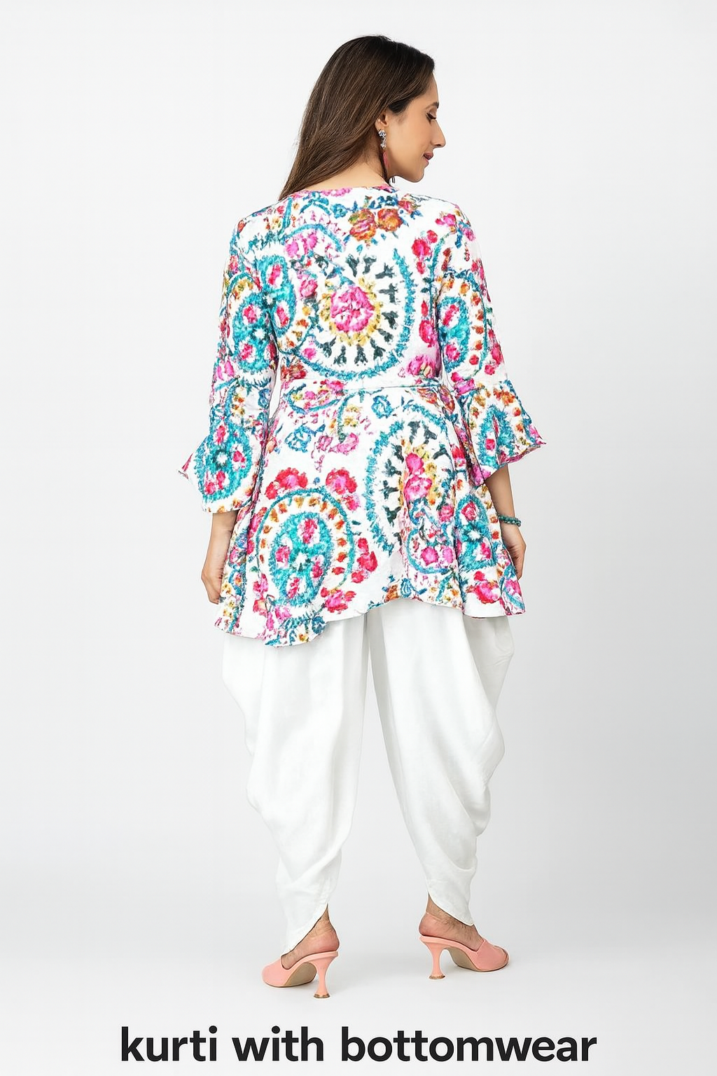 Women's Printed Peplum Kurti with Bottomwear Set | Stylish Flared Top & Dhoti Pant | Festive & Casual Wear