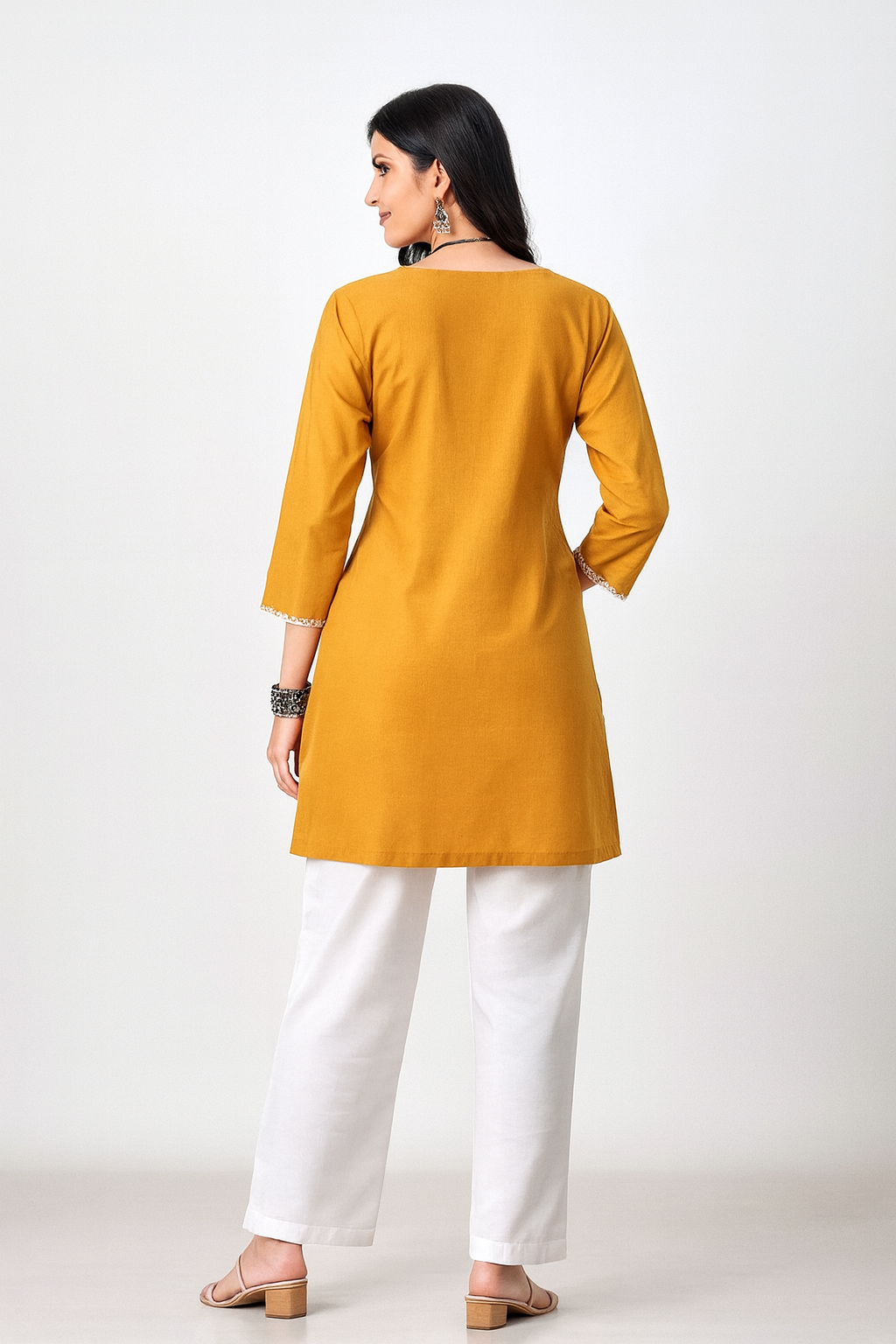 Women's Mustard Yellow Embroidered Kurti | Elegant Floral Thread Work Kurta | Daily & Festive Wear