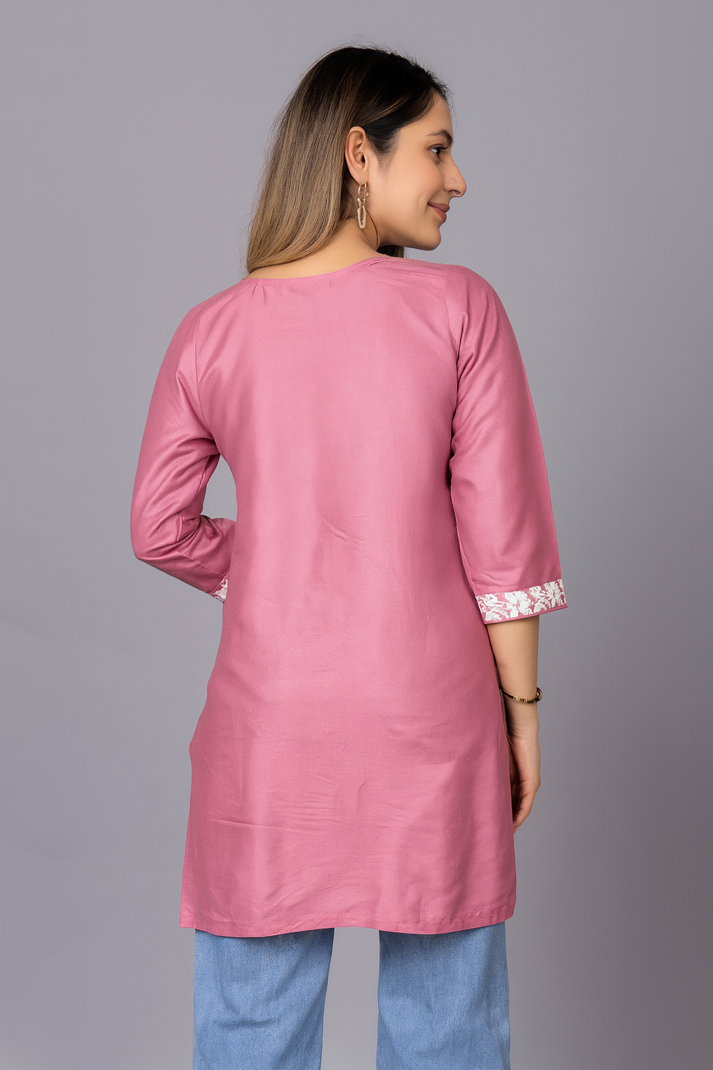 Women's Embroidered Pink Kurti | Elegant Floral Thread Work Kurta | Daily & Festive Wear