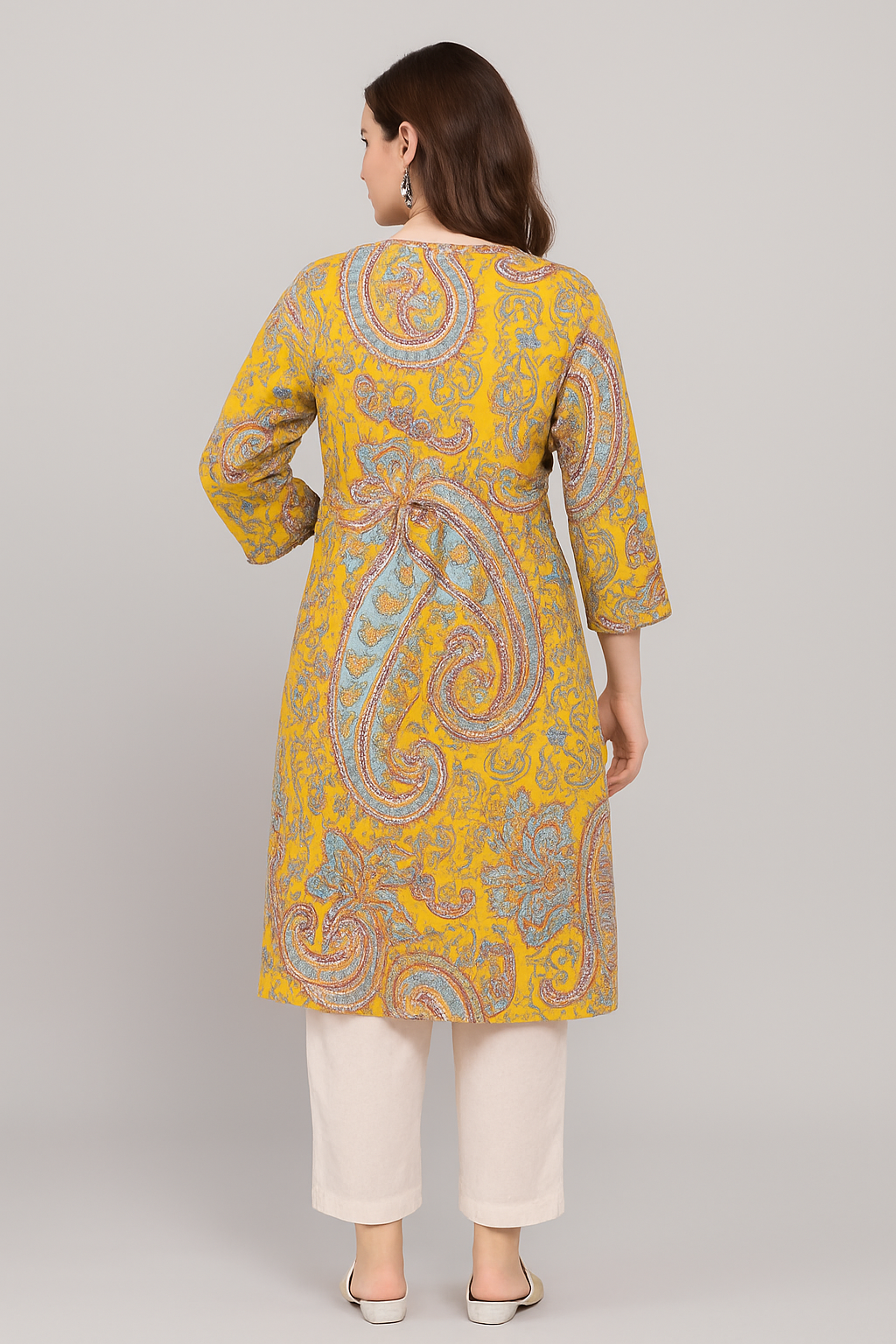 Women's Yellow Paisley Printed Kurti | Soft & Stylish Daily Wear Straight Kurta | Casual & Office Wear