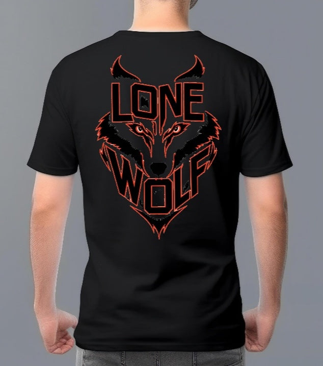“Lone Wolf” Red Neon Streetwear Graphic T-Shirt (Black)