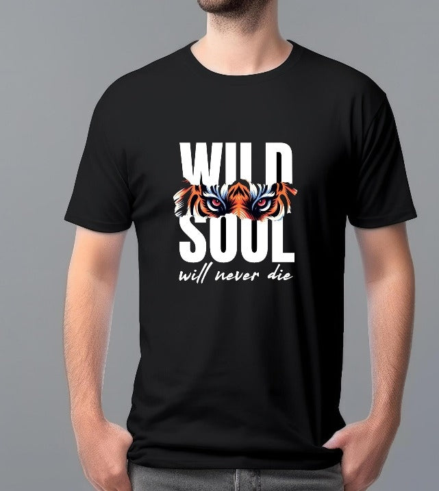 “Wild Soul – Will Never Die” Tiger Graphic T-Shirt (Black)