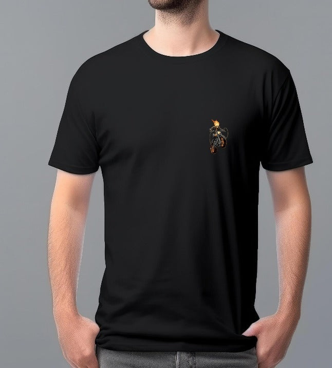 “Flaming Rider” Skull Biker Graphic T-Shirt (Black) | SajTrends