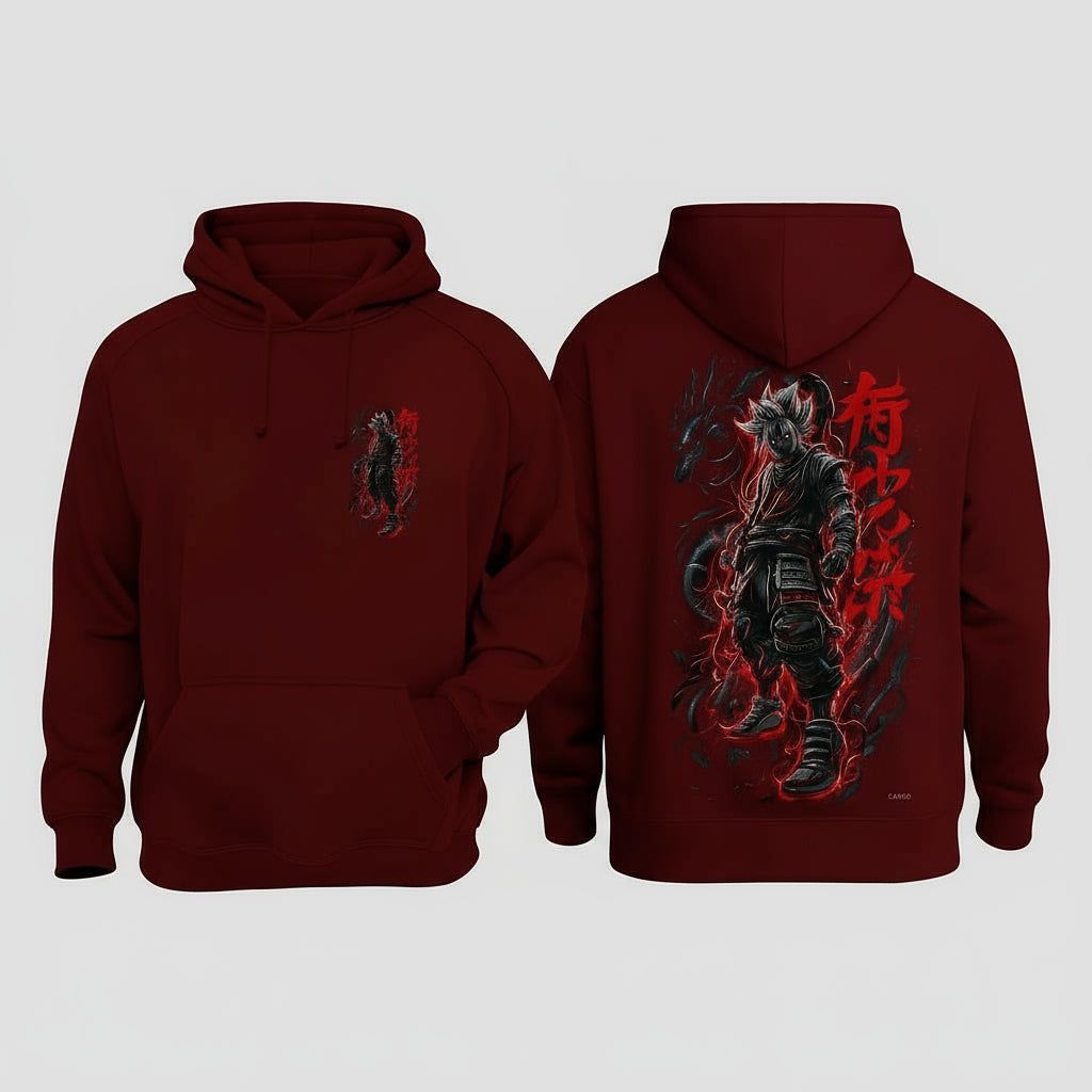 Shadow Warrior Graphic Hoodie – Premium 340 GSM DTF Printed Anime Hoodie (Maroon)