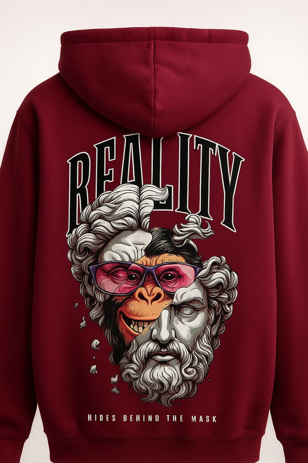 Reality Graphic Hoodie – Premium 340 GSM DTF Printed Unisex Hoodie (Maroon)