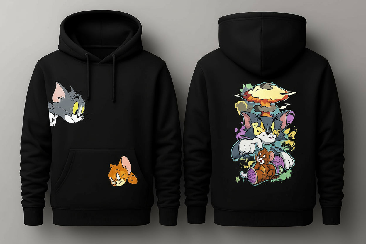 Tom & Jerry Graphic Hoodie – Premium 340 GSM DTF Printed Unisex Hoodie (Black)