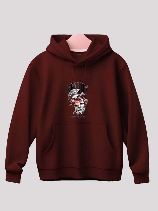 Reality Graphic Hoodie – Premium 340 GSM DTF Printed Unisex Hoodie (Maroon)