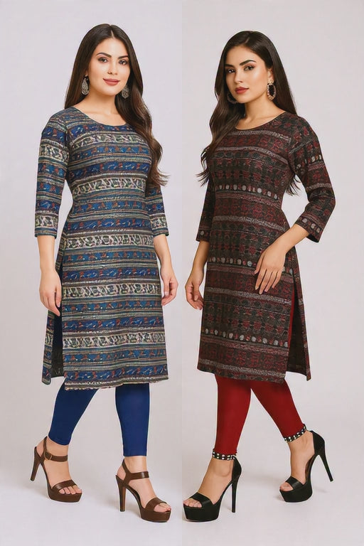 Women's Printed Kurti – Pack of 2 | Soft & Stylish Daily Wear Straight Kurta | Casual & Office Wear