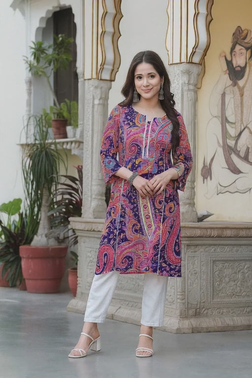 Women's Multicolor Paisley Printed Kurti | Soft Rayon Fabric | Daily & Festive Casual Wear